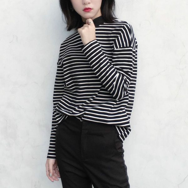 women's t-shirt 2021 loose striped women fashion turtleneck long sleeve autumn female casual plus size t-shirts, White
women's t-shirt 2021 loose striped women fashion turtleneck long sleeve autumn female casual plus size t-shirts, White
