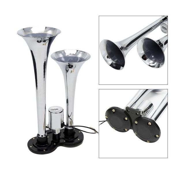 dual trumpet electric horn loud chrome air horn speaker kit 150db 12v/24v universal for train truck lorry car
dual trumpet electric horn loud chrome air horn speaker kit 150db 12v/24v universal for train truck lorry car