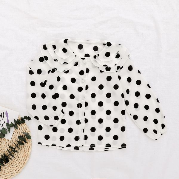 2019 season new girl korean round dot lapel shirt shirt small and medium-sized children cardigan fashion p8798, White;black
2019 season new girl korean round dot lapel shirt shirt small and medium-sized children cardigan fashion p8798, White;black