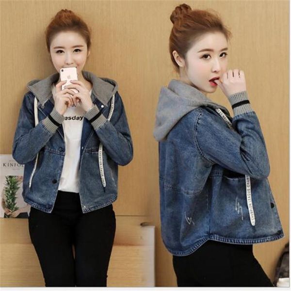 spring and autumn new femininity stitching loose detachable knitted hooded denim jacket jackets coat, Black;brown
spring and autumn new femininity stitching loose detachable knitted hooded denim jacket jackets coat, Black;brown