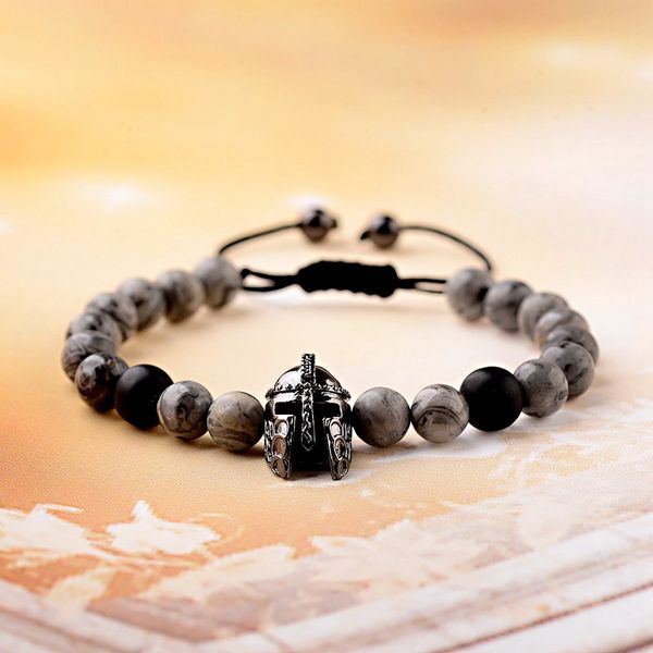 oiquei copper cz spartan warrior helmet beads adjustable bracelets men grey natural matte stone braided bracelet pulseras hombre, Black
oiquei copper cz spartan warrior helmet beads adjustable bracelets men grey natural matte stone braided bracelet pulseras hombre, Black