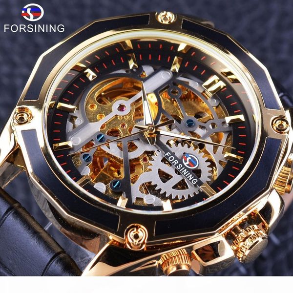 

forsining transparent case gear movement steampunk men automatic skeleton watch open work design self winding, Slivery;brown