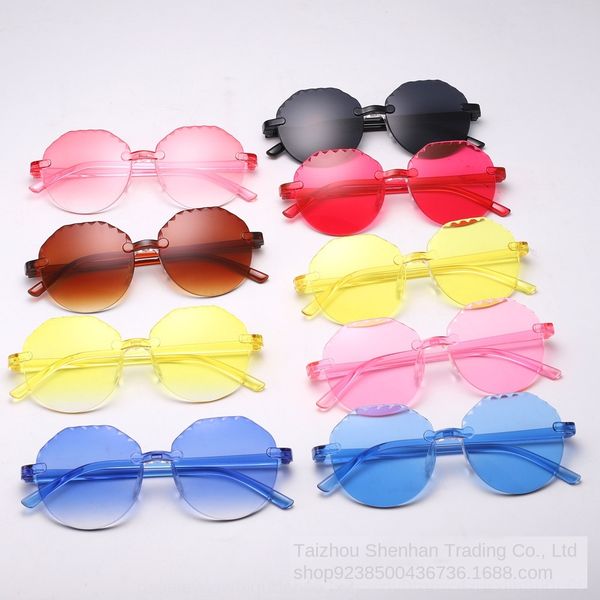 new children's transparent candy color round frame sun fashion frameless sun sunglasses conjoined fashion cute glasses, Blue
new children's transparent candy color round frame sun fashion frameless sun sunglasses conjoined fashion cute glasses, Blue