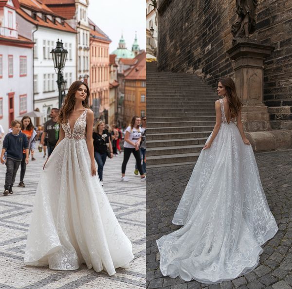 2020 a line wedding dresses v-neck backless sleeveless lace illusiontulle wedding gown sweep train beach vestidos de novia, White
2020 a line wedding dresses v-neck backless sleeveless lace illusiontulle wedding gown sweep train beach vestidos de novia, White