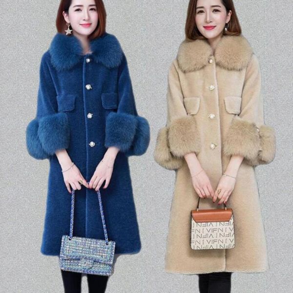 new imitation sheep shearing particles fur collar mid-length female plus size jacket korean fashion thick warm long jacket, Black
new imitation sheep shearing particles fur collar mid-length female plus size jacket korean fashion thick warm long jacket, Black