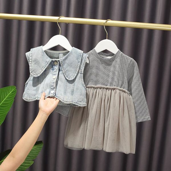 2020 autumn dress girl's fashionable princess suit skirt western style denim waistcoat dress two-piece set lolita style cotton, Red;yellow
2020 autumn dress girl's fashionable princess suit skirt western style denim waistcoat dress two-piece set lolita style cotton, Red;yellow