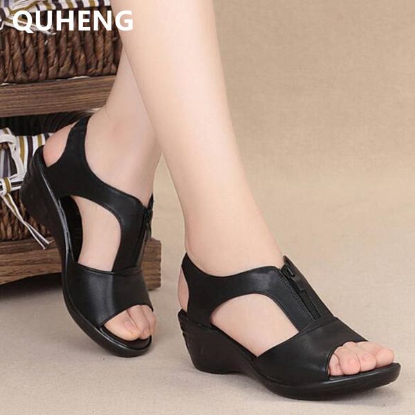 women's sandals comfort wedge heel pu leather platform woman sandalias ladies soft bottom zipper simple summer female shoes 2020, Black
women's sandals comfort wedge heel pu leather platform woman sandalias ladies soft bottom zipper simple summer female shoes 2020, Black