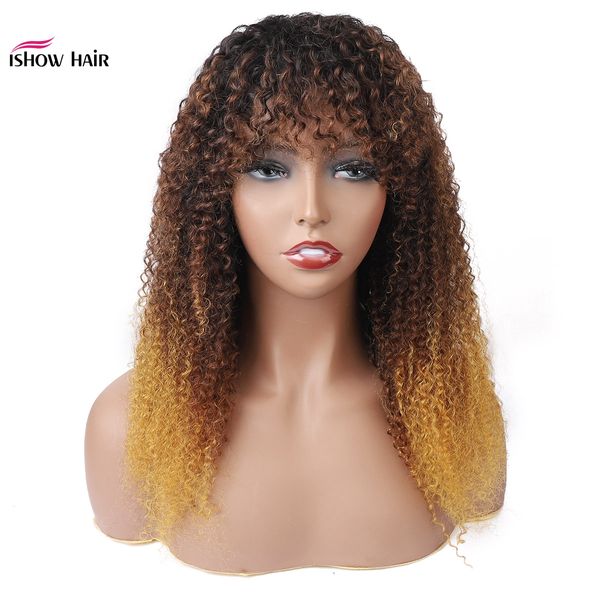 ishow brazilian 1b/4/27 ombre kinky curly human hair wigs with bangs peruvian curly none lace wigs indian malaysian for black women, Black;brown
ishow brazilian 1b/4/27 ombre kinky curly human hair wigs with bangs peruvian curly none lace wigs indian malaysian for black women, Black;brown