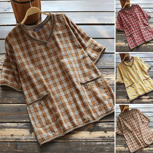 vintage check women's summer shirts zanzea 2020 casual short sleeve blusas female v neck tunic plus size knitted 5xl, White
vintage check women's summer shirts zanzea 2020 casual short sleeve blusas female v neck tunic plus size knitted 5xl, White