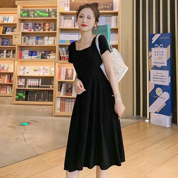 2020 summer black pregnant women short sleeve cotton dress square collar button maternity dress stretched knee-length, White
2020 summer black pregnant women short sleeve cotton dress square collar button maternity dress stretched knee-length, White