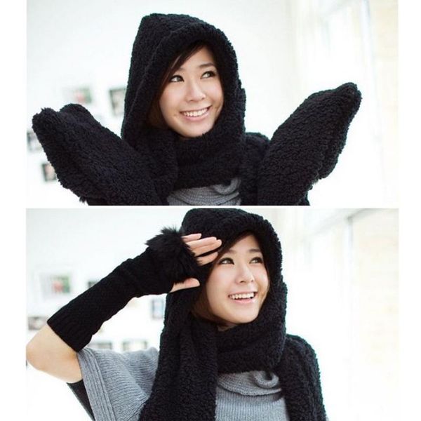 outdoor riding warm collar cute double thick plush wool scarf hat gloves one outdoor riding equipment, Black
outdoor riding warm collar cute double thick plush wool scarf hat gloves one outdoor riding equipment, Black