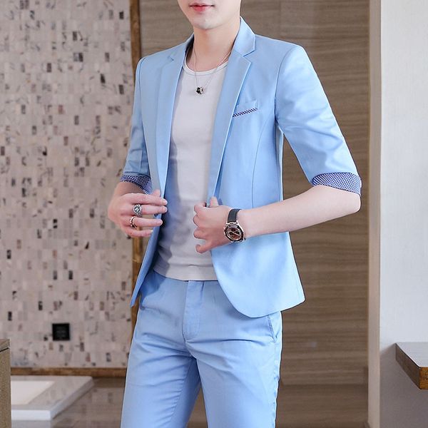 men's suits & blazers morality 7 minutes of sleeve cuff in pants two-piece suit male half leisure, White;black
men's suits & blazers morality 7 minutes of sleeve cuff in pants two-piece suit male half leisure, White;black