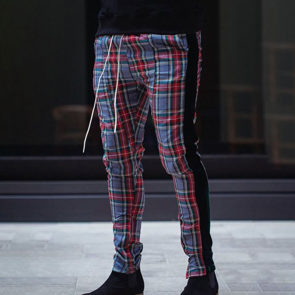 fashion splice pants elastic waist men plaid elastic waist strap gym jogging sports pants casual tight trousers, Black
fashion splice pants elastic waist men plaid elastic waist strap gym jogging sports pants casual tight trousers, Black