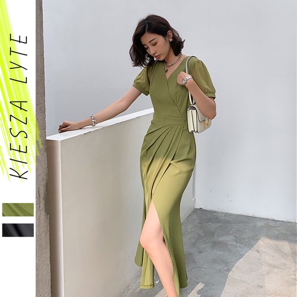 women wrap dress french 2020 summer new black green short sleeve high waist v neck fold slit party dresses female vestidos, Black;gray
women wrap dress french 2020 summer new black green short sleeve high waist v neck fold slit party dresses female vestidos, Black;gray