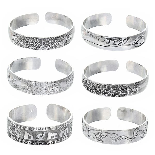 fashion female silver color bangle jewelry vintage ethnic style lotus peacock carving opening adjustable bracelet gifts, Black
fashion female silver color bangle jewelry vintage ethnic style lotus peacock carving opening adjustable bracelet gifts, Black