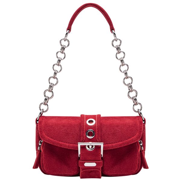 double pocket baguette shape bag retro matte leather underarm shoulder bag chain handbags for women 2020 bags