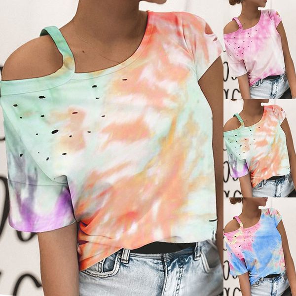 women's t-shirt summer o-neck loose casual short-sleeved shirt strapless tie-dye printing, White
women's t-shirt summer o-neck loose casual short-sleeved shirt strapless tie-dye printing, White