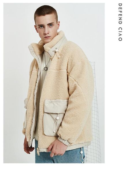 2019 autumn and winter men's apricot blue two-color sheepskin coat plus velvet thick cotton jacket ins wind loose version, Black
2019 autumn and winter men's apricot blue two-color sheepskin coat plus velvet thick cotton jacket ins wind loose version, Black