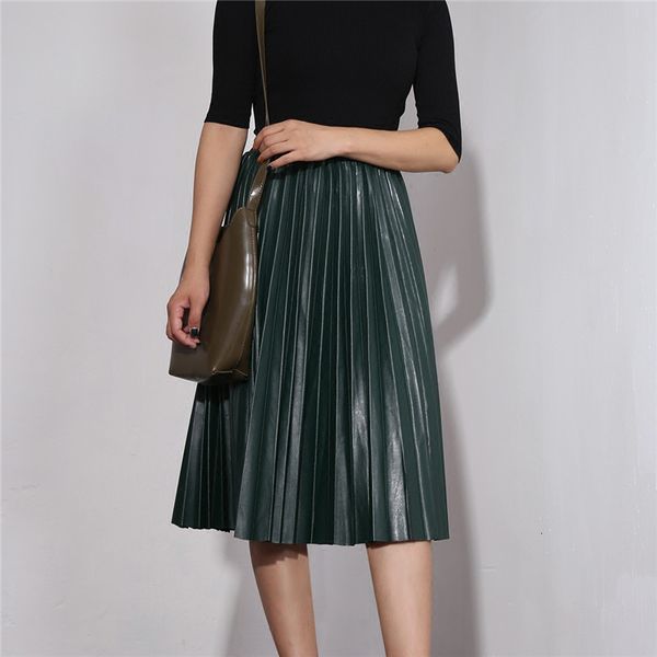 elastic waist a line pu leather woman pleated skirt fashion autumn winter female long skirts, Black
elastic waist a line pu leather woman pleated skirt fashion autumn winter female long skirts, Black