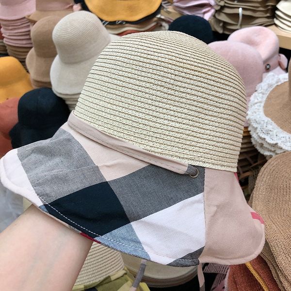 female sun straw large eaves sun hat plaid straw hat windproof riding cap, Blue;gray
female sun straw large eaves sun hat plaid straw hat windproof riding cap, Blue;gray