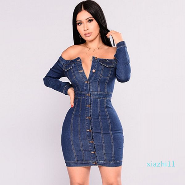 women jeans dress autumn female strapless single breasted slim mini hip party dress ladies long sleeve denim dresses, Black;gray
women jeans dress autumn female strapless single breasted slim mini hip party dress ladies long sleeve denim dresses, Black;gray