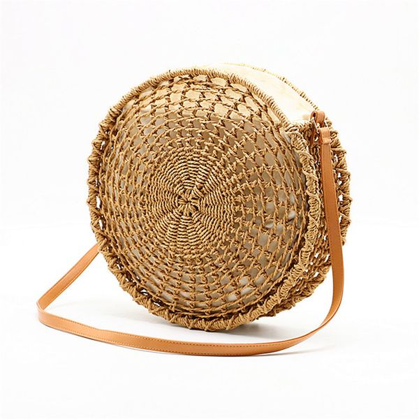 round openwork straw bag hand-woven bag shoulder crossbody female