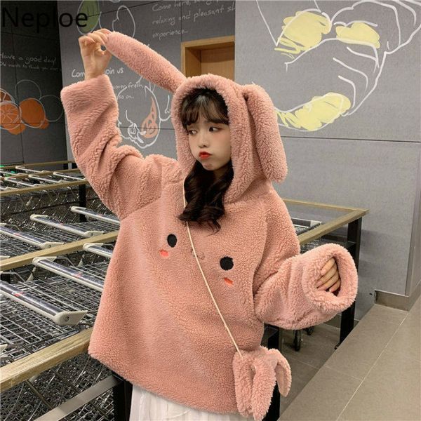 women's hoodies & sweatshirts neploe winter thicken lamb plush sweatshirt sweet hooded 2021 korean long sleeve hoody plus velet women, Black
women's hoodies & sweatshirts neploe winter thicken lamb plush sweatshirt sweet hooded 2021 korean long sleeve hoody plus velet women, Black