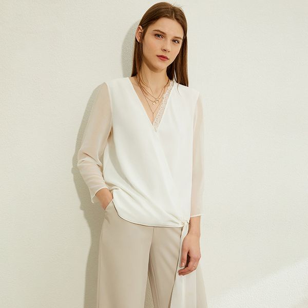 minimalism spring summer lace chiffon blouse women causal vneck three quarter sleeves loose solid female blouse, White
minimalism spring summer lace chiffon blouse women causal vneck three quarter sleeves loose solid female blouse, White