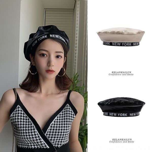 black leather korean british ins web celebrity with the same painter's hat beret style beret fashion painter hat girls, Blue;gray 
black leather korean british ins web celebrity with the same painter's hat beret style beret fashion painter hat girls, Blue;gray