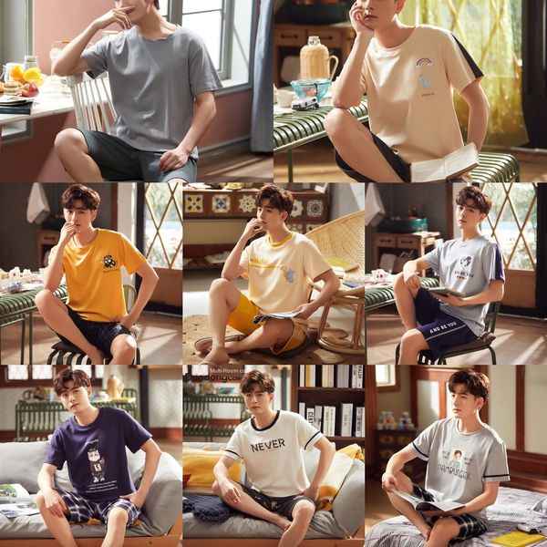 2020 новая пижама лето вязаный хлопок простой и элегантный мужской одежды короткий рукав костюм одежда домашняя одежда дома мебели одежда, Black;brown 
2020 новая пижама лето вязаный хлопок простой и элегантный мужской одежды короткий рукав костюм одежда домашняя одежда дома мебели одежда, Black;brown