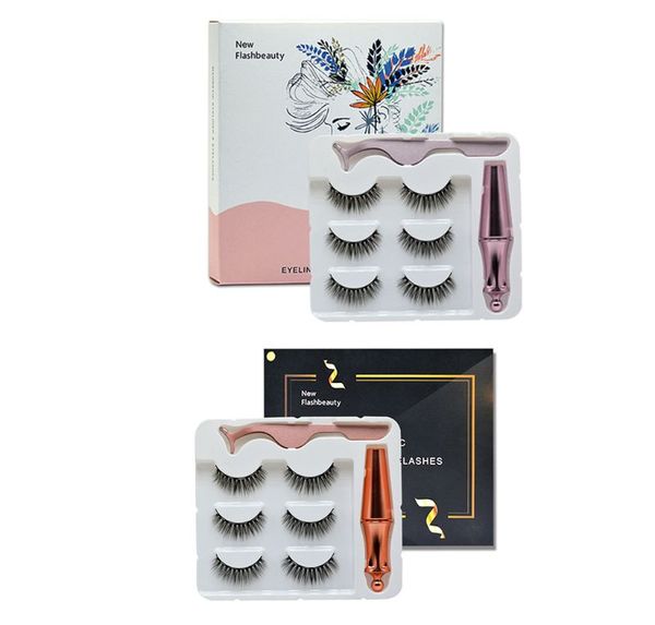 3 pairs magnetic eyelashes with magnet eyeliner tweezers kit no glue cosmetic e7cf