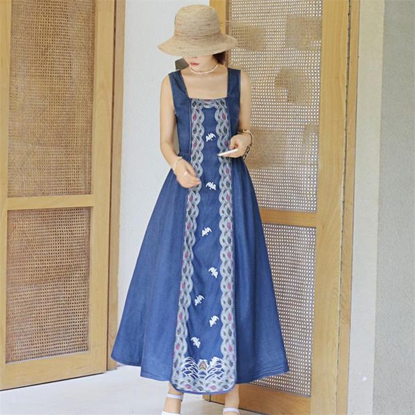 casual dresses summer denim embroidery dress 2021 vintage sleeveless women's tank swing hem sundress q2229 vestidos female, Black;gray
casual dresses summer denim embroidery dress 2021 vintage sleeveless women's tank swing hem sundress q2229 vestidos female, Black;gray