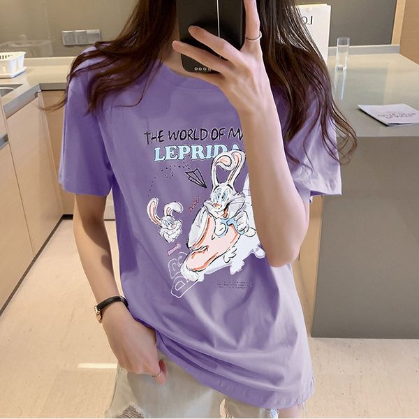 cotton t-shirt large size women's clothing 2020 summer purple cartoon bunny printed short-sleeved t-shirt loose pattern fashion, White
cotton t-shirt large size women's clothing 2020 summer purple cartoon bunny printed short-sleeved t-shirt loose pattern fashion, White