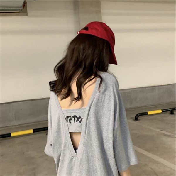 women's backless new korean long skirt shirt style loose mid-length ins super popular cec short-sleeved t-shirt for women, White
women's backless new korean long skirt shirt style loose mid-length ins super popular cec short-sleeved t-shirt for women, White