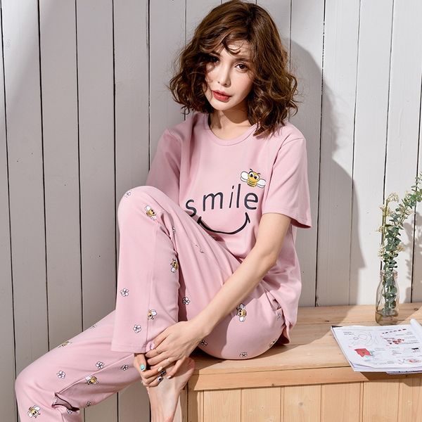 qv2vw 2020 summer trousers suit home clothes pajamas women's cotton loose short-sleeved trousers set cartoon sweet student cute simple, Blue;red 
qv2vw 2020 summer trousers suit home clothes pajamas women's cotton loose short-sleeved trousers set cartoon sweet student cute simple, Blue;red