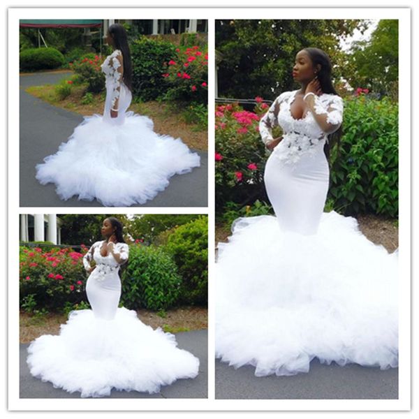 african mermaid wedding dresses ruffles 3d lace appliques plus size wedding dress illusion long sleeves bridal gowns vestidos de novia, White
african mermaid wedding dresses ruffles 3d lace appliques plus size wedding dress illusion long sleeves bridal gowns vestidos de novia, White