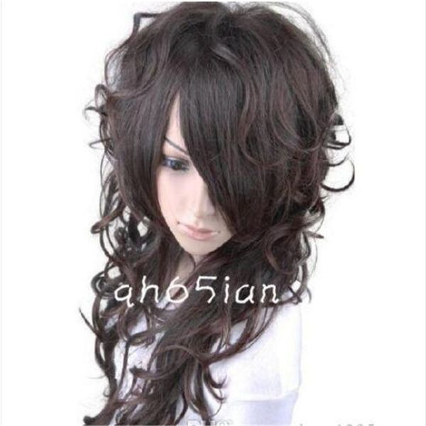 charming women long dark brown mix curly hair lady's full wigs, Black
charming women long dark brown mix curly hair lady's full wigs, Black