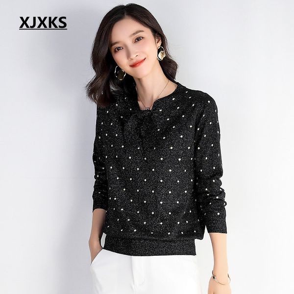 women's sweaters xjxks women sweater linen dot jumper fall 2021 bright silk pullover bow collar knitted and pullovers, White;black
women's sweaters xjxks women sweater linen dot jumper fall 2021 bright silk pullover bow collar knitted and pullovers, White;black