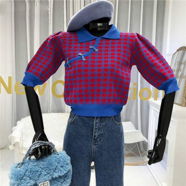 knitted sweater women chinese style korean pullover vintage spring 2020 plaid crop sweater turn-down collar sweater, White;black
knitted sweater women chinese style korean pullover vintage spring 2020 plaid crop sweater turn-down collar sweater, White;black