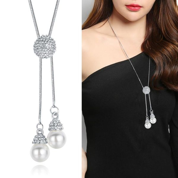 2020 new bohemian long necklace for women fashion silver color crystal imitation pearl necklaces & pendants party jewelry bijoux 
2020 new bohemian long necklace for women fashion silver color crystal imitation pearl necklaces & pendants party jewelry bijoux