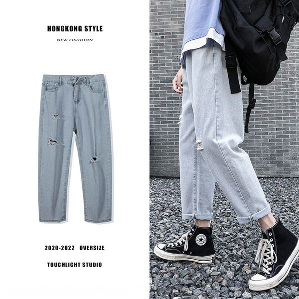 summer fashion brand hole-breaking and jeans all-match jeans men's straight loose ins nine-point beggar pants korean style, Blue
summer fashion brand hole-breaking and jeans all-match jeans men's straight loose ins nine-point beggar pants korean style, Blue