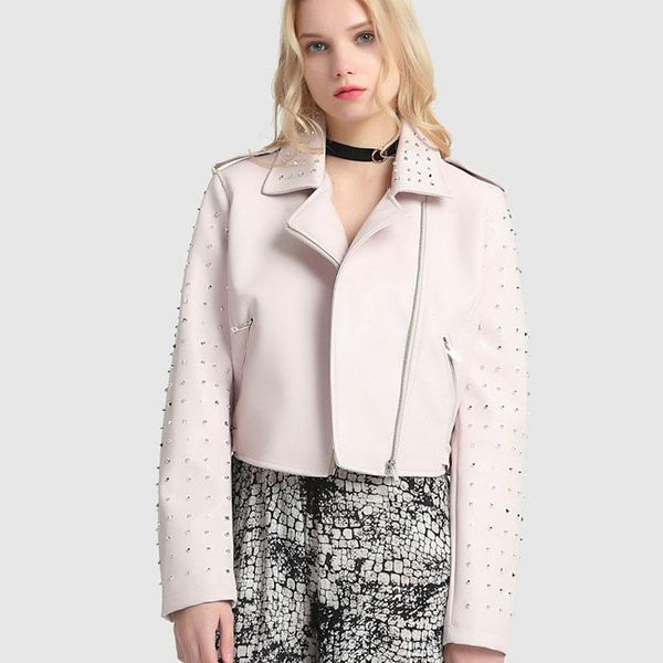 2019 spring and autumn new leather women's rivet models pu motorcycle leather jacket casual handsome small leather clothing, Black
2019 spring and autumn new leather women's rivet models pu motorcycle leather jacket casual handsome small leather clothing, Black