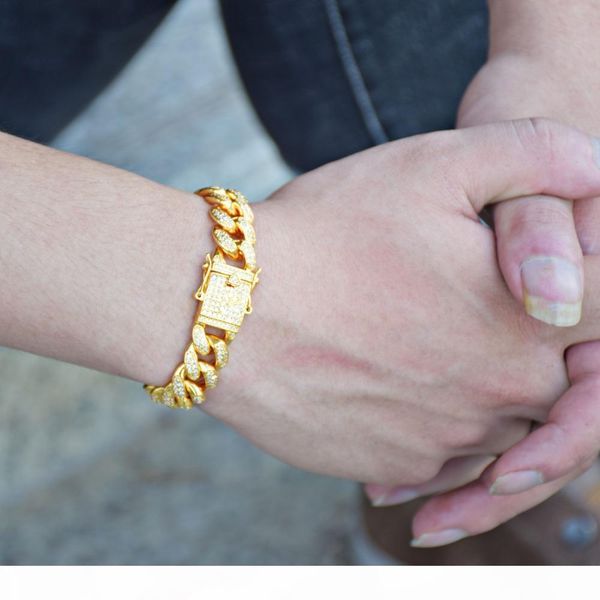 men's cuban bracelet hip hop jewelry gold color fashion 12mm ice out cubic zircon curb copper material cz chain, Black
men's cuban bracelet hip hop jewelry gold color fashion 12mm ice out cubic zircon curb copper material cz chain, Black