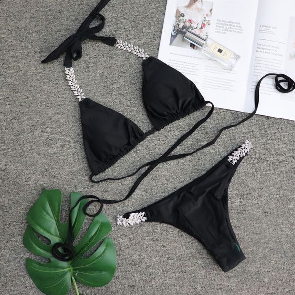 2020 new bikini set women swimwear diamond insert bikini swimsuit push up padded bra bathing suit crystal glittering beachwear, White;black
2020 new bikini set women swimwear diamond insert bikini swimsuit push up padded bra bathing suit crystal glittering beachwear, White;black