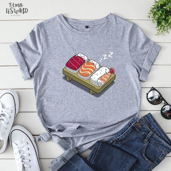 plus size 100% cotton women t shirts s 5xl cute sushi cartoon printed t shirt short sleeve o neck female tees, White
plus size 100% cotton women t shirts s 5xl cute sushi cartoon printed t shirt short sleeve o neck female tees, White