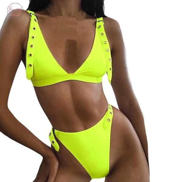 bikinis 2020 mujer high waist bikini set swimwear women green v neck buckle high leg swimsuit swimming suit for women, White;black
bikinis 2020 mujer high waist bikini set swimwear women green v neck buckle high leg swimsuit swimming suit for women, White;black