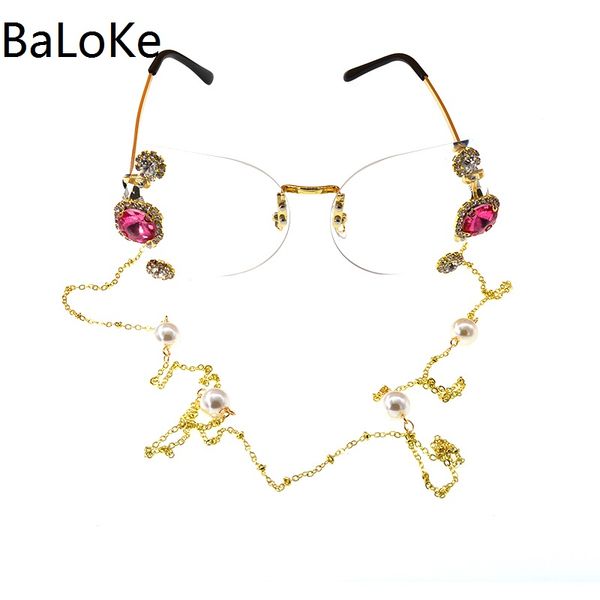 rimless cat eye sunglasses women trendy fashion ladies cool outdoor transparent lens crystal chain sunglasses, White;black