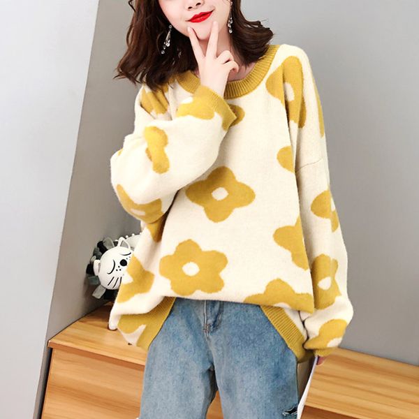 women oversize sweater and pullovers autumn winter o-neck sweet flower printed elastic jumpers long sleeve pink female loose str, White;black
women oversize sweater and pullovers autumn winter o-neck sweet flower printed elastic jumpers long sleeve pink female loose str, White;black