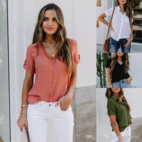 women's lapel shirt short sleeve new arrival european and american women's clothing summer explosion solid color urban casual styl, White
women's lapel shirt short sleeve new arrival european and american women's clothing summer explosion solid color urban casual styl, White