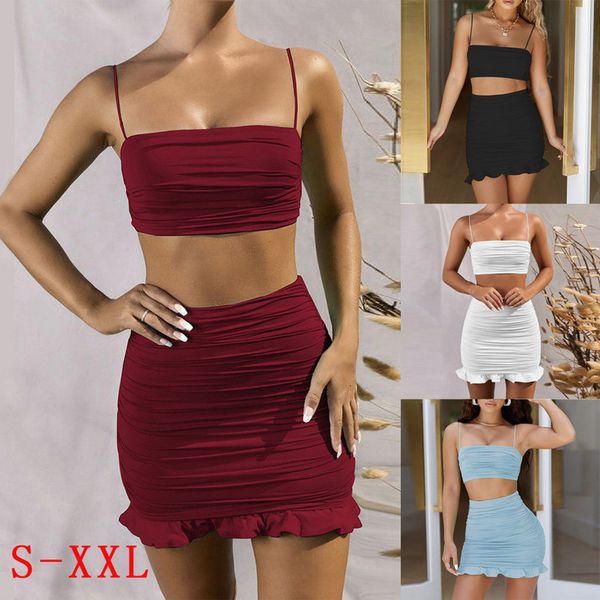 women tracksuit 2pcs women sleeveless mini ruffles skirt suit slim camis solid skirts+vest set drop shipping, Gray 
women tracksuit 2pcs women sleeveless mini ruffles skirt suit slim camis solid skirts+vest set drop shipping, Gray